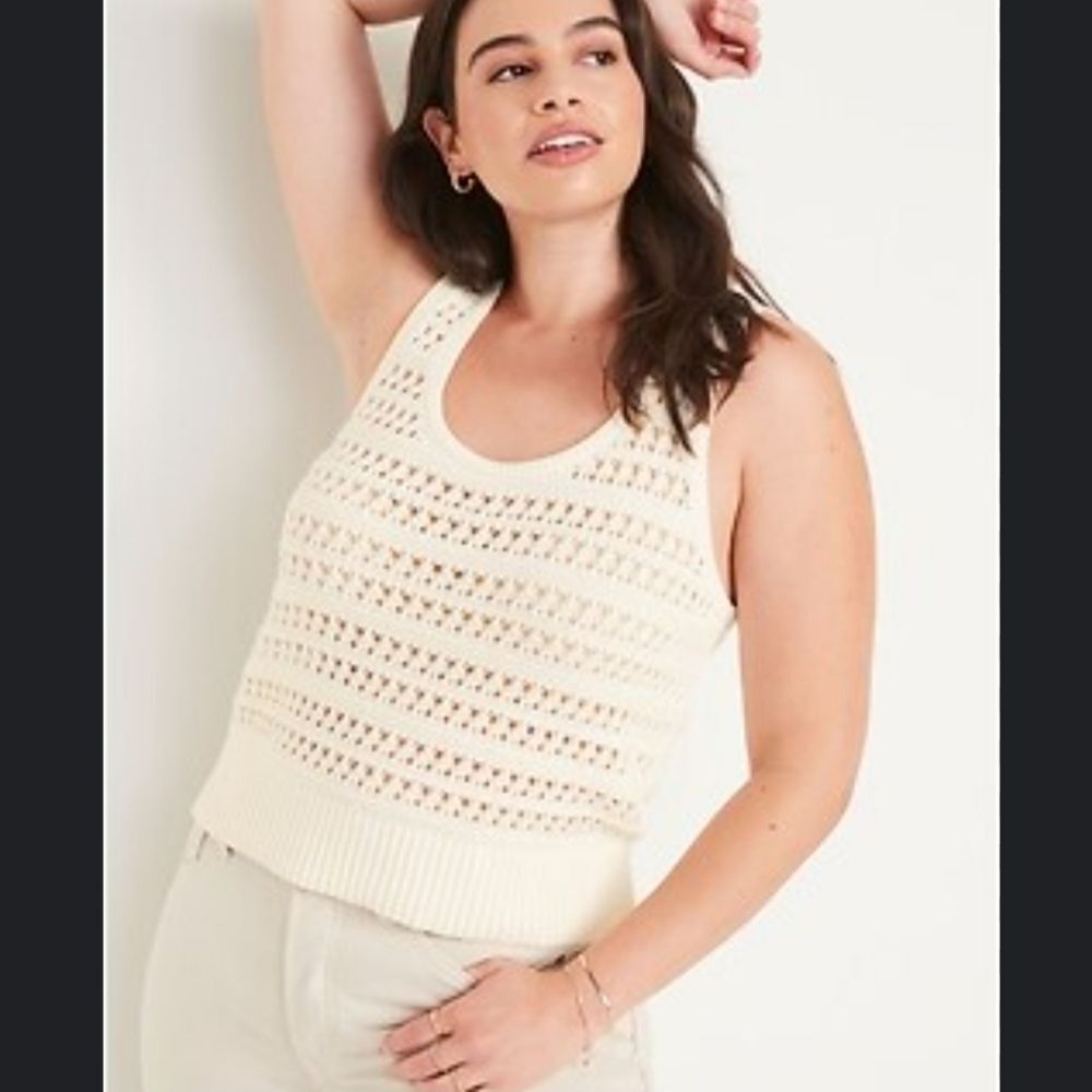 100% Cotton Creme De La Creme Cropped Crochet Knit Tank Top